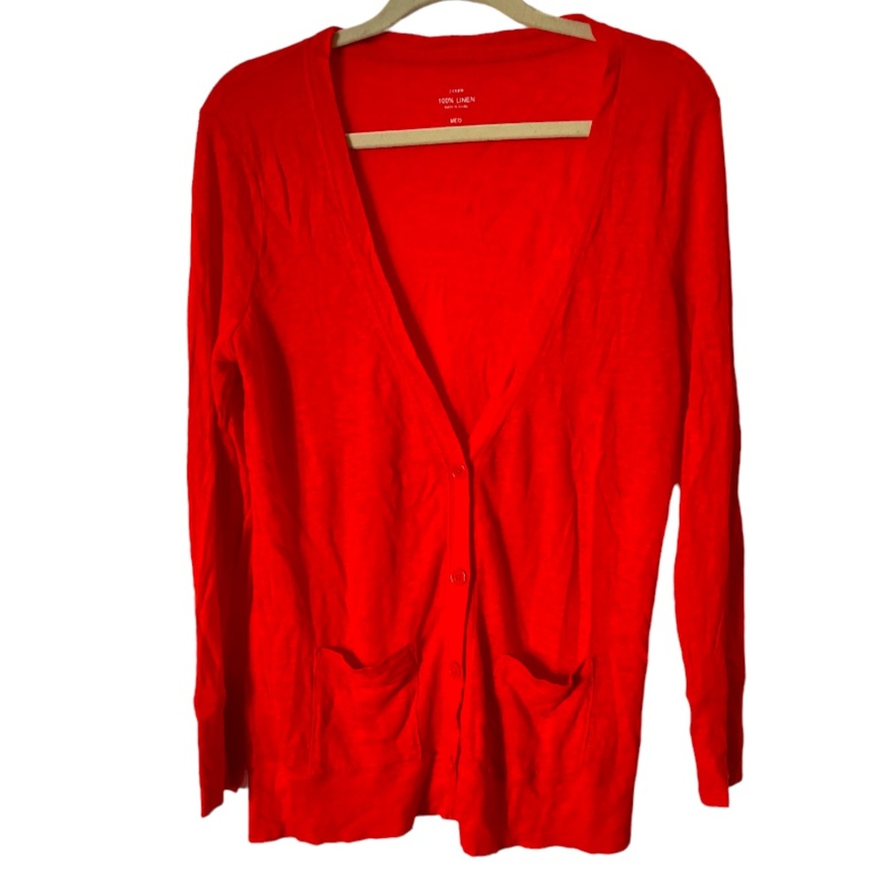 J. Crew 100% Linen‎ Cardigan Long Sleeve Orange Size Medium